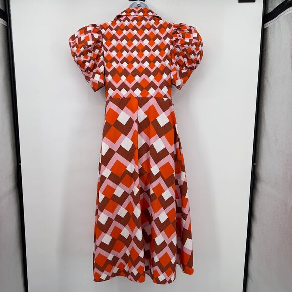 Silvia Tcherassi Roopal Geometric Rouge Puff Sleeve Midi Designer Dress Size S - Picture 4 of 12